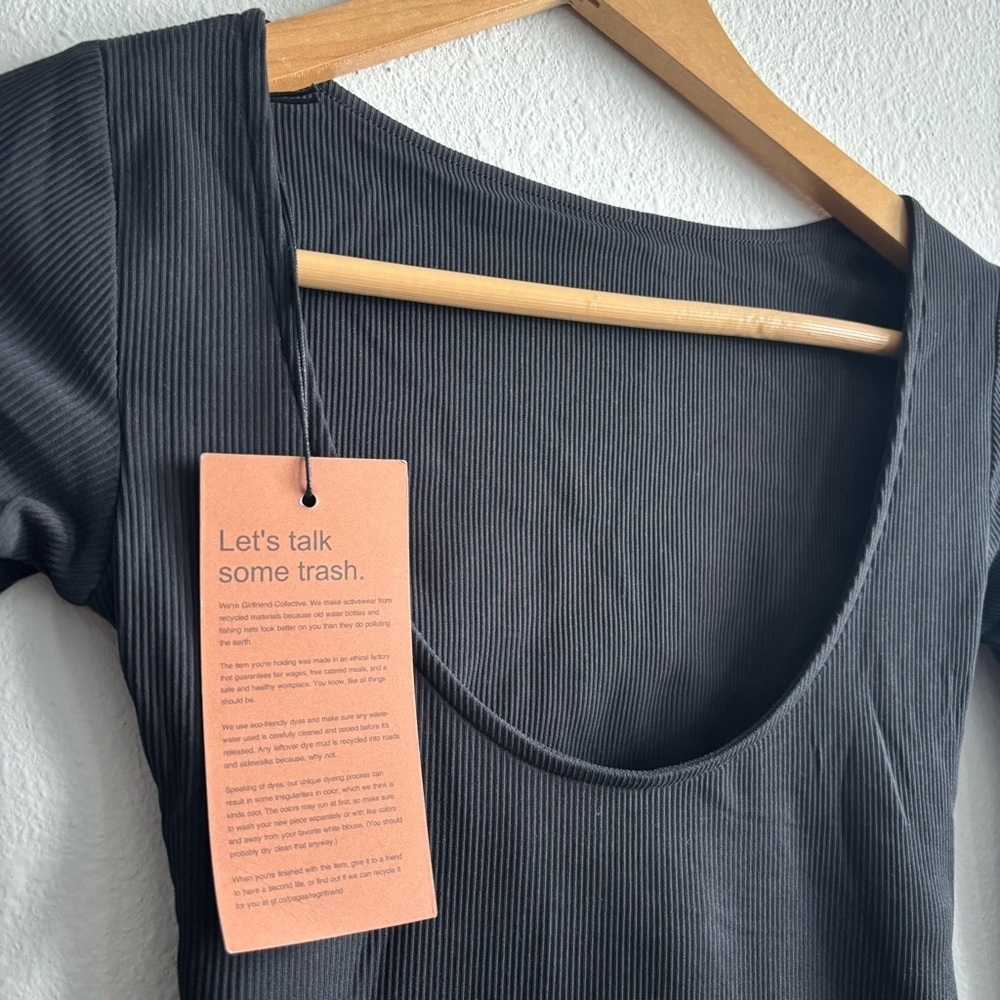 NWT Girlfriend Collective Elena Black Ribbed Backless Long Sleeve Bodysuit - Picture 6 of 9